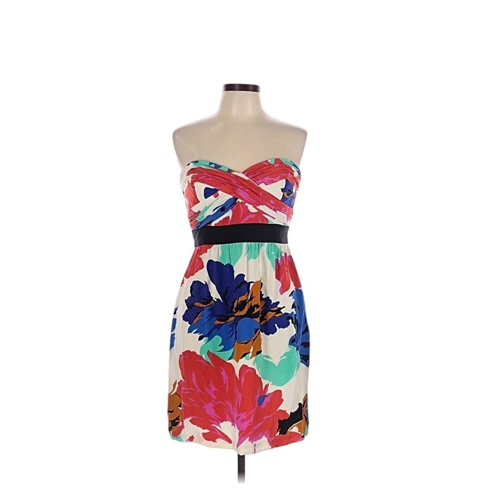 Tibi New York Strapless Silk Floral Cocktail Dress White Blue Pink Size 10